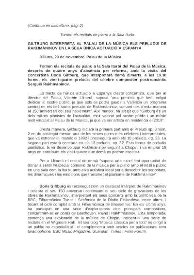 Gilturb interpreta en el Palau de la Música los Preludios de Rajmáninov en su única actuación en España
