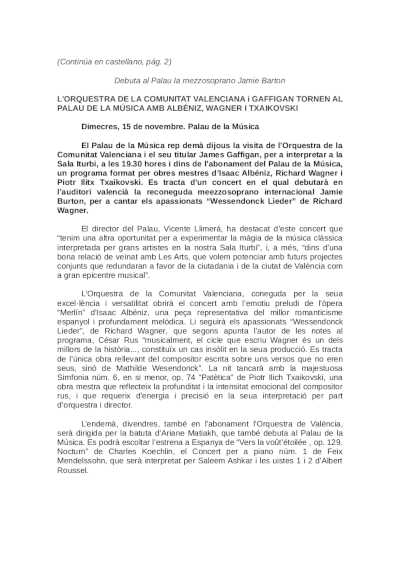 La Orquesta de la Comunitat Valenciana y Gaffigan vuelven al Palau de la Música