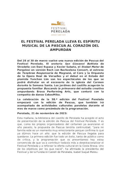 El Festival Peralada lleva el espíritu musical de la Pascua al corazón del Ampurdán