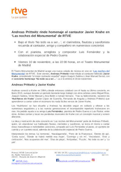 Andreas Prittwitz rinde homenaje al cantautor Javier Krahe en «Las noches del Monumental» de RTVE