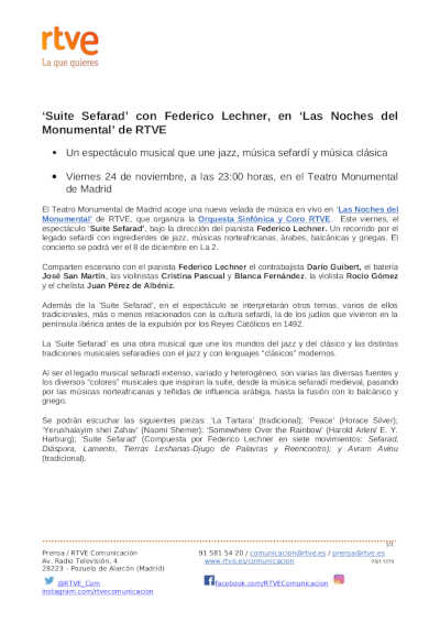 «Suite Sefarad» con Federico Lechner, en «Las Noches del Monumental» de RTVE