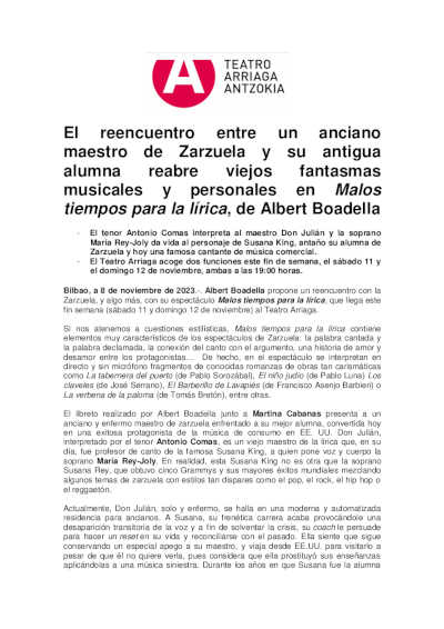 Malos tiempos para la lírica, de Albert Boadella en el Teatro Arriaga de Bilbao