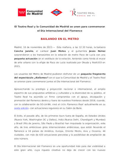 El Teatro Real y la Comunidad de Madrid se unen para conmemorar el Día Internacional del Flamenco El Teatro Real y la Comunidad de Madrid se unen para conmemorar el Día Internacional del Flamenco
