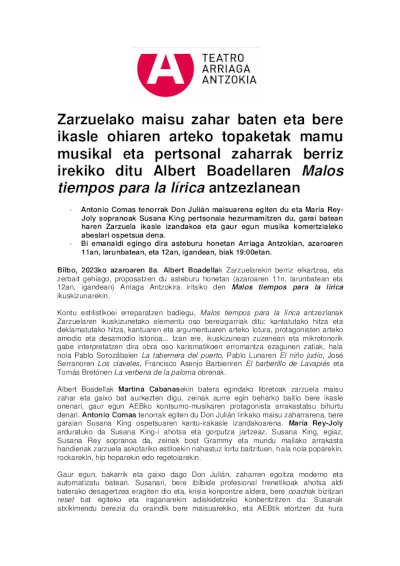 Malos tiempos para la lírica, de Albert Boadella en el Teatro Arriaga de Bilbao