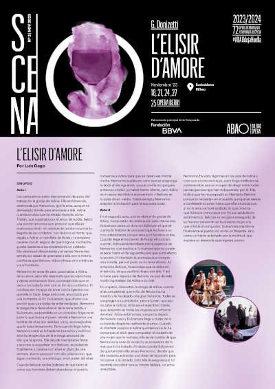 ABAO Bilbao Opera presenta la romántica y sentimental L’Elisir d’amore con una producción de estreno nacional ABAO Bilbao Opera presenta la romántica y sentimental L’Elisir d’amore con una producción de estreno nacional