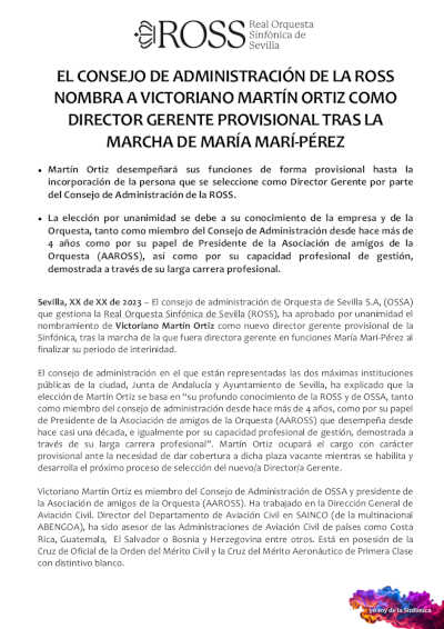El Consejo de Administración de la ROSS nombra a Victoriano Martín Ortiz como director gerente provisional