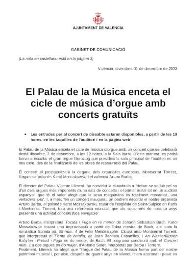 El Palau de la Música empieza el ciclo de música de órgano con conciertos gratuitos
