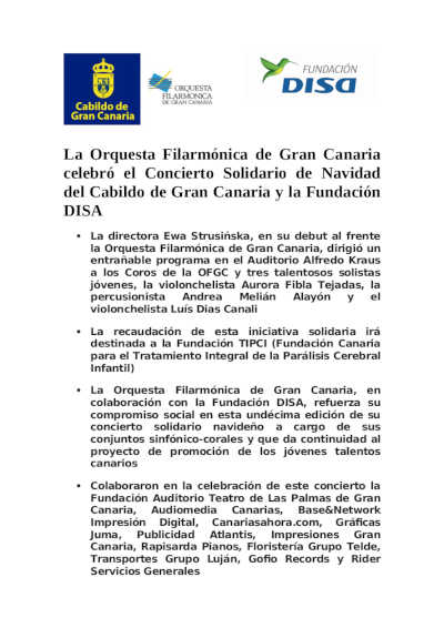 La Orquesta Filarmónica de Gran Canaria celebró el Concierto Solidario de Navidad