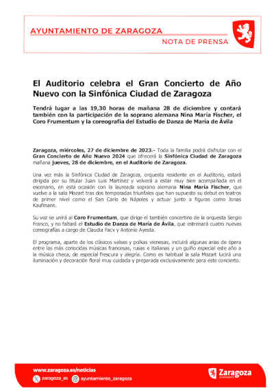 El Auditorio celebra el Gran Concierto de Año Nuevo con la Sinfónica Ciudad de Zaragoza