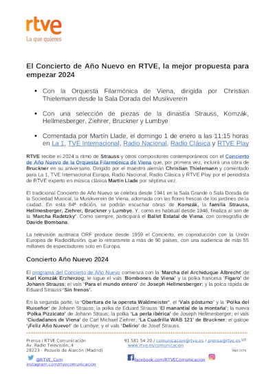 El Concierto de Año Nuevo 2024, como siempre en RTVE desde Viena, dirigido por el maestro Christian Thielemann