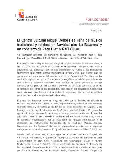 El Centro Cultural Miguel Delibes se llena de música tradicional y folklore en Navidad El Centro Cultural Miguel Delibes se llena de música tradicional y folklore en Navidad