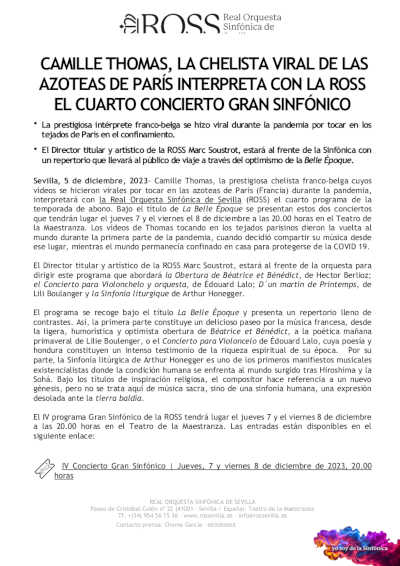 Camille Thomas, la chelista viral de las azoteas de París en concierto con la ROSS