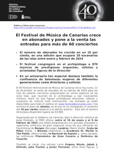 El Festival de Música de Canarias crece en abonados y pone a la venta las entradas para más de 60 conciertos
