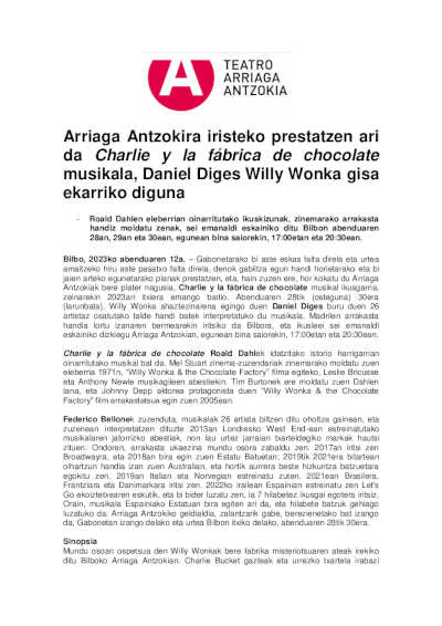El musical Charlie y la fábrica de chocolate prepara su llegada al Teatro Arriaga