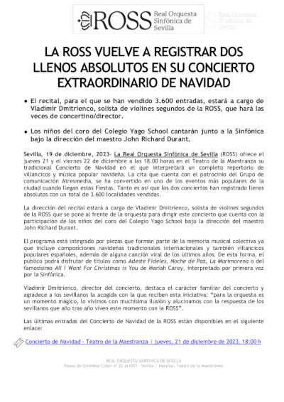 La ROSS vuelve a registrar dos llenos absolutos en su concierto extraordinario de Navidad