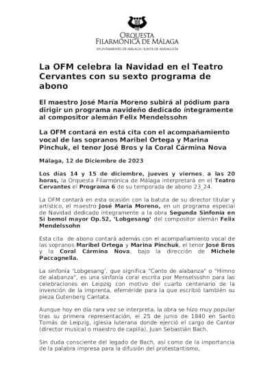 La OFM celebra la Navidad en el Teatro Cervantes con su sexto programa de abono