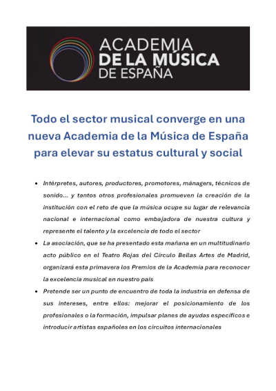 Todo el sector musical converge en una nueva Academia de la Música de España para elevar su estatus cultural y social