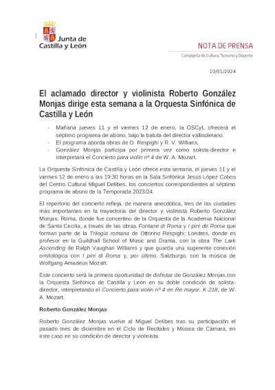 El aclamado director y violinista Roberto González Monjas dirige esta semana a la Orquesta Sinfónica de Castilla y León El aclamado director y violinista Roberto González Monjas dirige esta semana a la Orquesta Sinfónica de Castilla y León