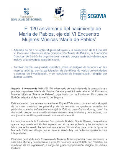 El 120 aniversario del nacimiento de María de Pablos, eje del VI Encuentro Mujeres Músicas «María de Pablos»