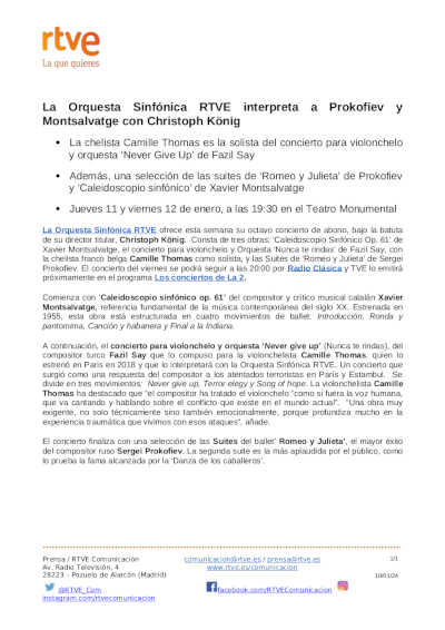 La Orquesta Sinfónica RTVE interpreta a Prokofiev y Montsalvatge con el maestro Christoph König
