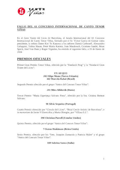 Felipe Manu y Marcela Rahal ganan ex aequo la 61º edición 2024 del Concurso Tenor Viñas