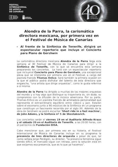Alondra de la Parra, la carismática directora mexicana, por primera vez en el Festival de Música de Canarias Alondra de la Parra, la carismática directora mexicana, por primera vez en el Festival de Música de Canarias