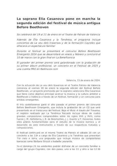 La soprano Èlia Casanova pone en marcha la segunda edición del festival de música antigua Before Beethoven