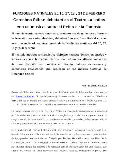 Geronimo Stilton debutará en el Teatro La Latina con un musical sobre el Reino de la Fantasía Geronimo Stilton debutará en el Teatro La Latina con un musical sobre el Reino de la Fantasía