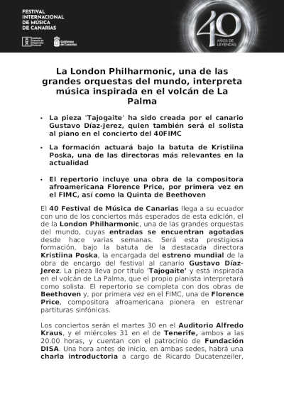 La London Philharmonic, una de las grandes orquestas del mundo, interpreta música inspirada en el volcán de La Palma