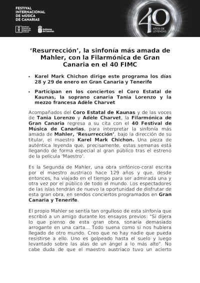 «Resurrección», la sinfonía más amada de Mahler, con la Filarmónica de Gran Canaria en el 40 FIMC