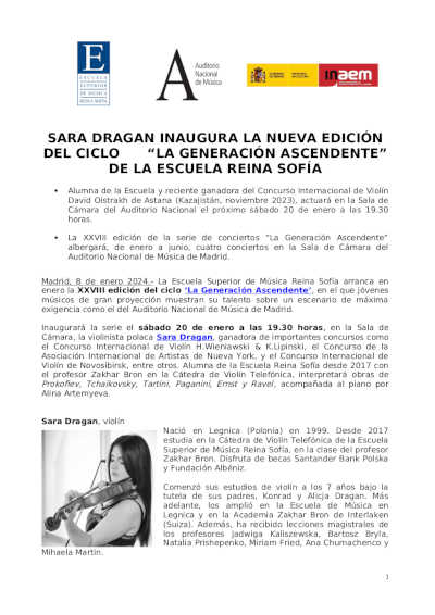 Sara Dragan inaugura la nueva edición del ciclo “La Generación Ascendente” de la Escuela Reina Sofía
