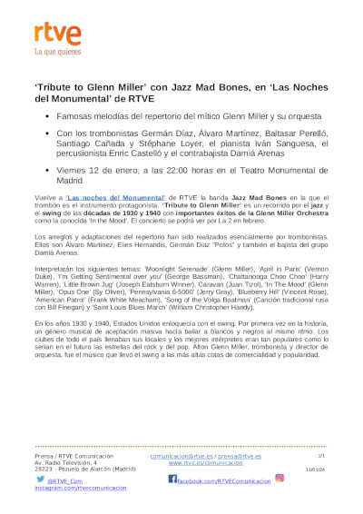 «Tribute to Glenn Miller» con Jazz Mad Bones, en «Las Noches del Monumental» de RTVE «Tribute to Glenn Miller» con Jazz Mad Bones, en «Las Noches del Monumental» de RTVE