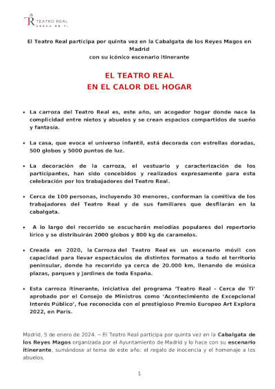 El Teatro Real participa por quinta vez en la Cabalgata de los Reyes Magos en Madrid