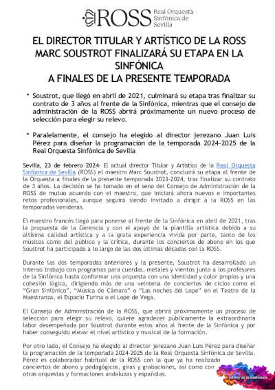 Marc Soustrot, director titular y artístico de la ROSS finalizará su etapa al final de esta temporada