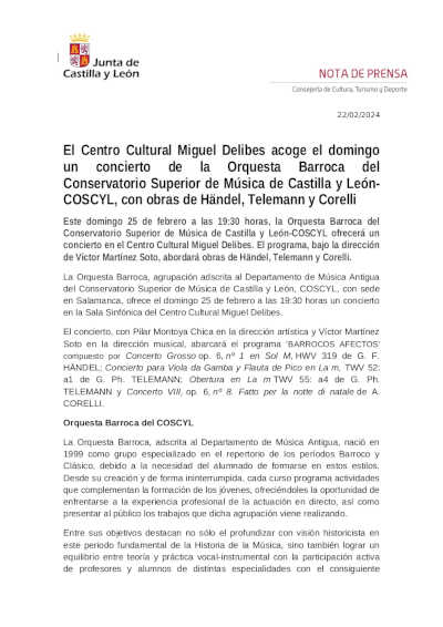 El Centro Cultural Miguel Delibes acoge un concierto de la Orquesta Barroca del Conservatorio COSCYL