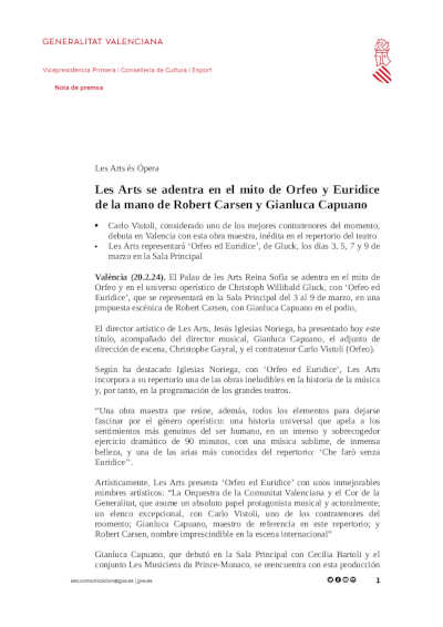 Les Arts se adentra en el mito de Orfeo y Euridice de la mano de Robert Carsen y Gianluca Capuano
