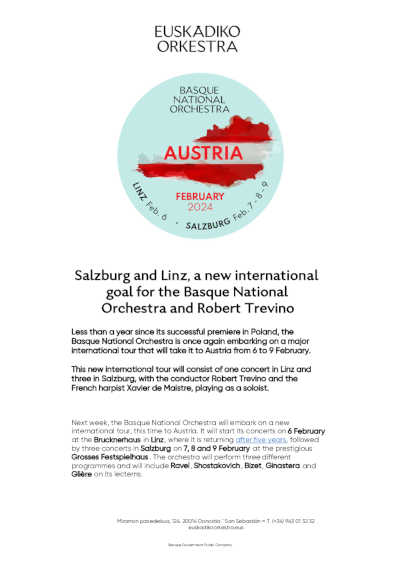 Salzburgo y Linz, nuevo reto internacional de Euskadiko Orkestra y Robert Treviño