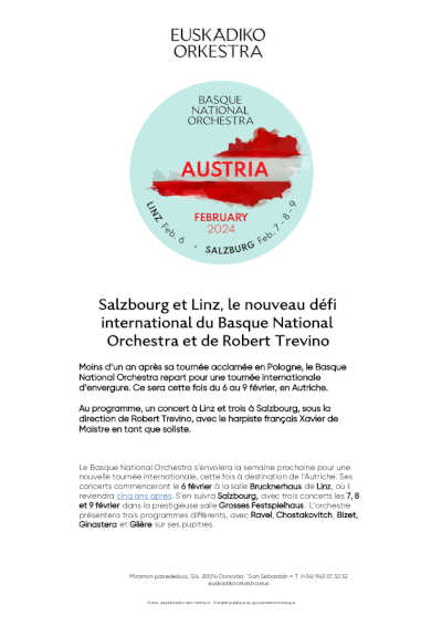 Salzburgo y Linz, nuevo reto internacional de Euskadiko Orkestra y Robert Treviño