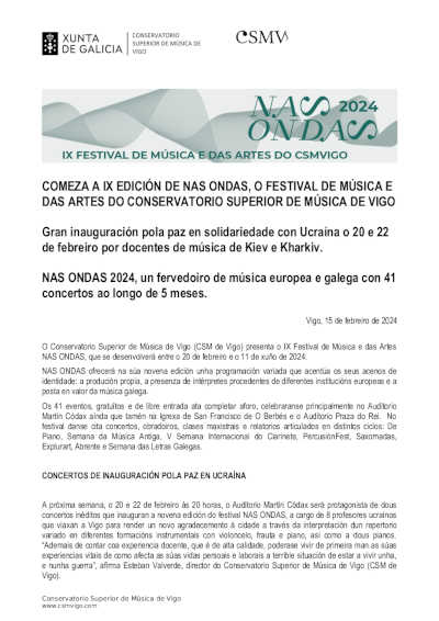 Comienza la IX edición de NAS ONDAS, festival de música y artes del Conservatorio Superior de Música de Vigo