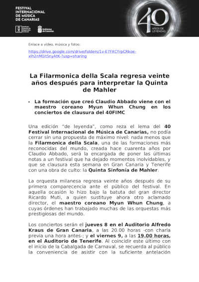 La Filarmonica della Scala regresa después de veinte años para clausurar el 40 Festival Internacional de Música de Canarias