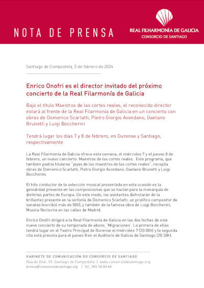 Enrico Onofri es el director invitado del próximo concierto de la Real Filarmonía de Galicia