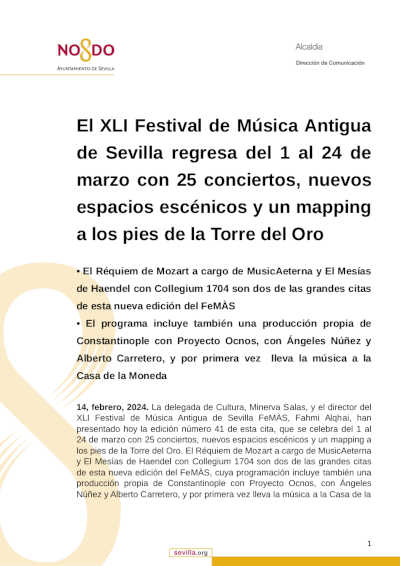 El XLI Festival de Música Antigua de Sevilla regresa con 25 conciertos en su nueva edición