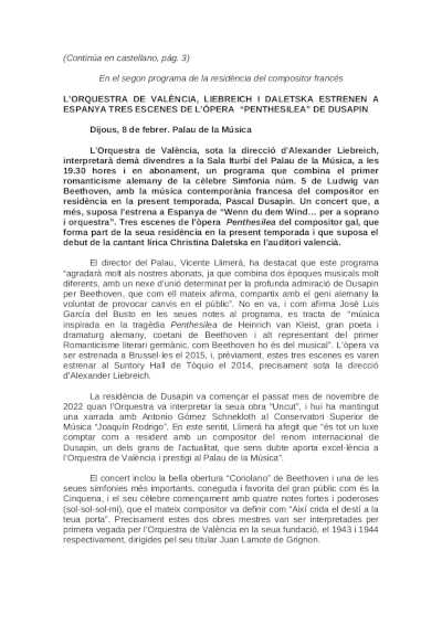La Orquesta de València, Liebreich y Daletska estrenan en España tres escenas de una ópera de Dusapin La Orquesta de València, Liebreich y Daletska estrenan en España tres escenas de una ópera de Dusapin