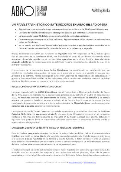 Un Rigoletto histórico bate récords en ABAO Bilbao Opera