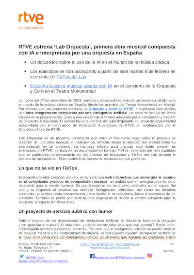 RTVE estrena «Lab Orquesta», primera obra musical compuesta con IA e interpretada por una orquesta en España