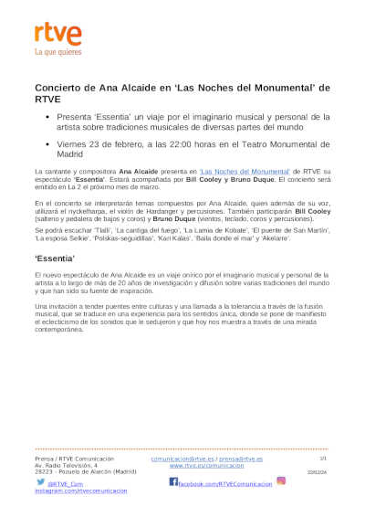 Concierto de Ana Alcaide en «Las Noches del Monumental» de RTVE