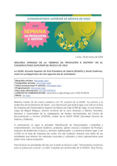 Segunda jornada de la «Semana da Produción e Xestión» en el Conservatorio Superior de Música de Vigo