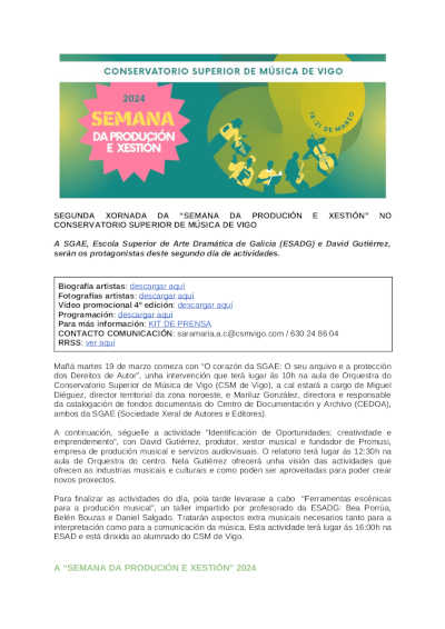 Segunda jornada de la «Semana da Produción e Xestión» en el Conservatorio Superior de Música de Vigo