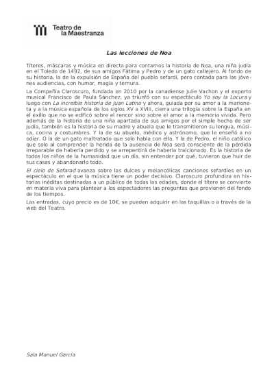 La Compañía Claroscvro con «El cielo de Sefarad» en el Teatro de la Maestranza