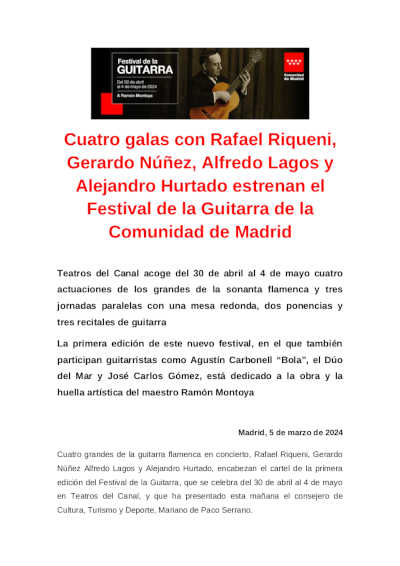 Rafael Riqueni, Gerardo Núñez, Alfredo Lagos y Alejandro Hurtado estrenan el Festival de la Guitarra de Madrid